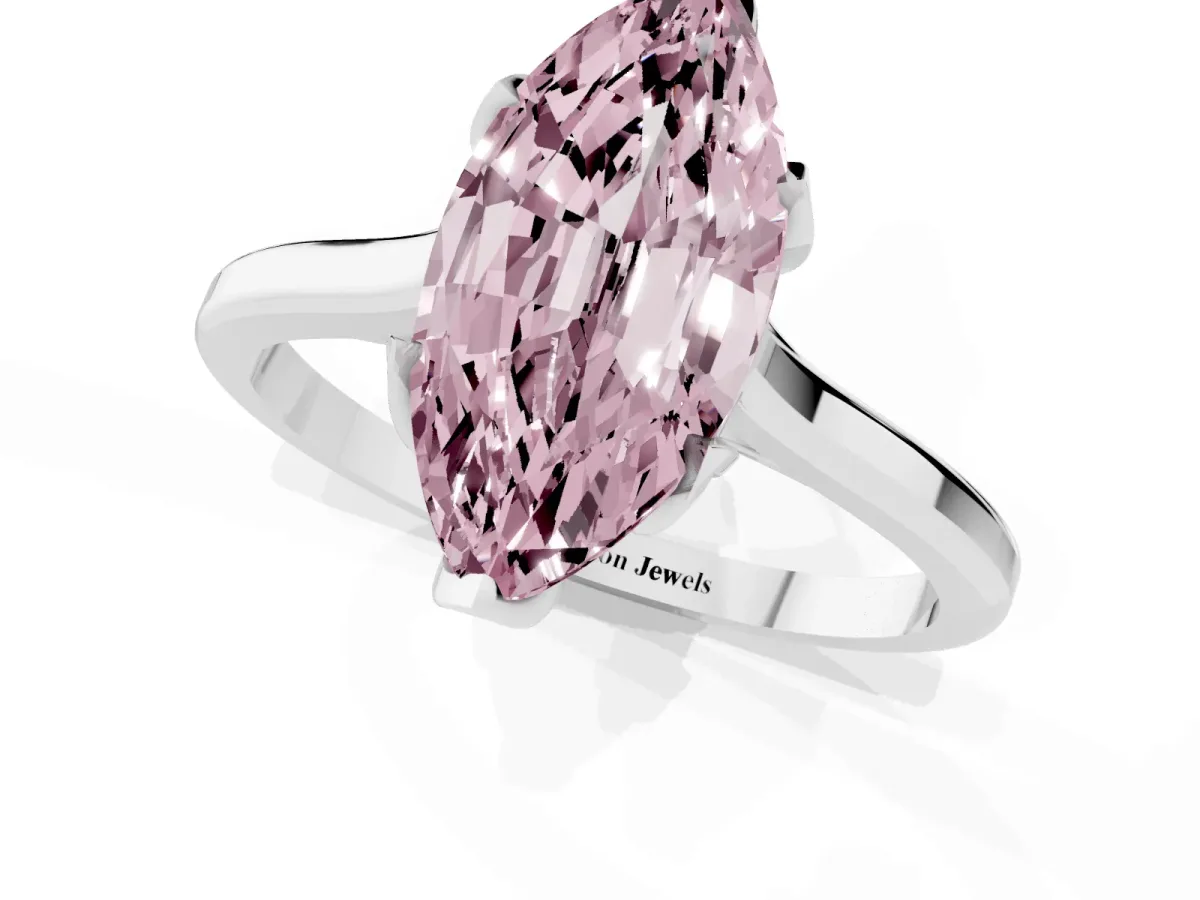 Fancy Pink Marquise Cut Diamond Solitaire Ring with Flower Prong Setting and Classic Band White gold