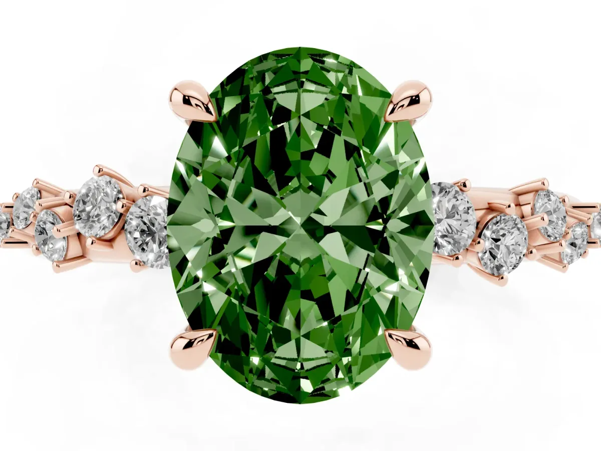 Fancy Green Oval Cut Cut Diamond Vine Band with Four-Prong Setting Rose gold