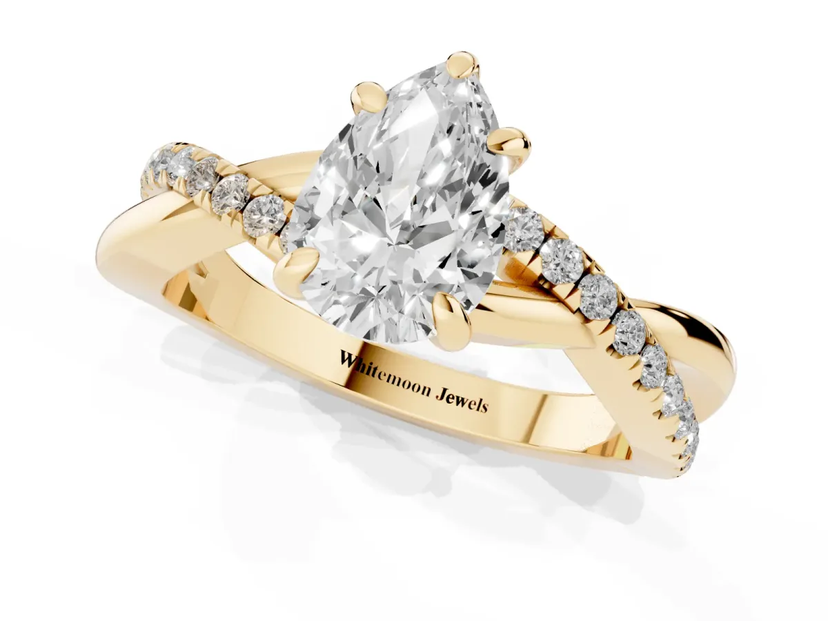 Pear Cut Cut Diamond Twist Band Solitaire with Prong Setting Yellow gold