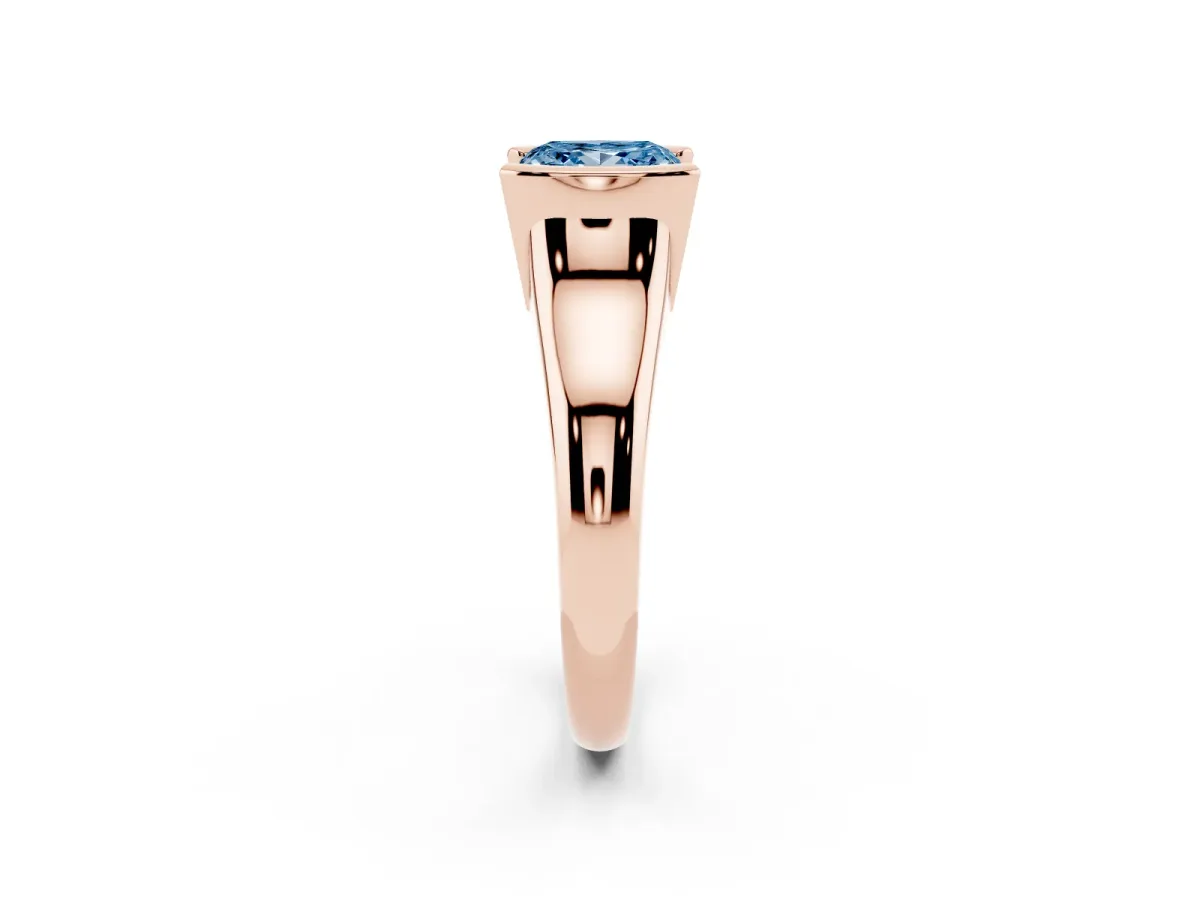 Fancy Blue Princess Cut Solitaire Tension Set Diamond Ring with Split Shank Band Rose gold