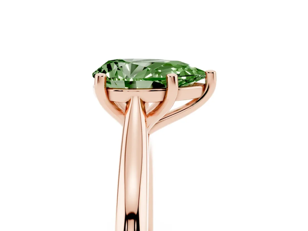 Fancy Green Pear Cut Cut Solitaire Ring with Cathedral Band and Four-Prong Setting Rose gold