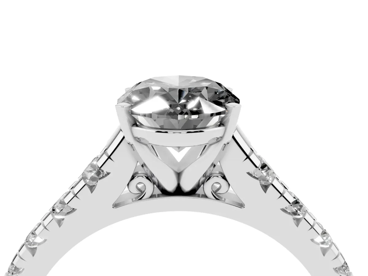 Fancy Black Oval Cut Diamond Cathedral Solitaire Ring with Round Pavé Band Silver