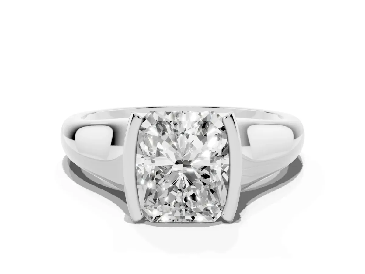 Radiant Cut Solitaire Tension Set Diamond Ring with Split Shank Band Platinum