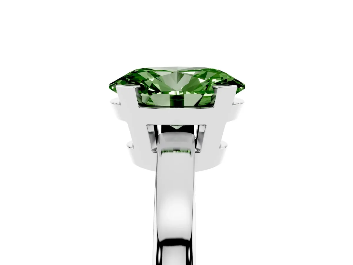 Fancy Green Oval Cut Cut Solitaire Ring with Four-Prong Setting and Classic Band Platinum
