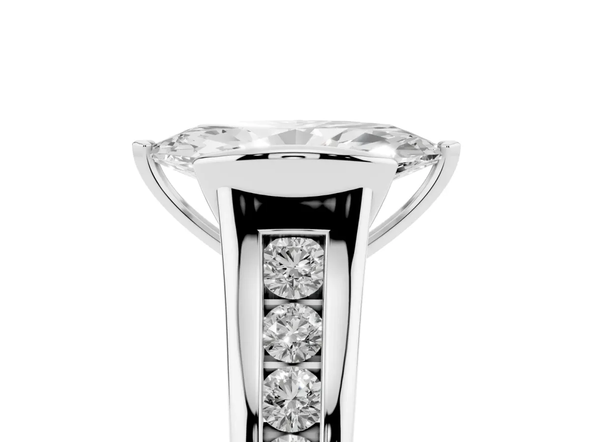 Marquise Cut Solitaire Bezel-Set Diamond Ring with Channel-Set Band Platinum