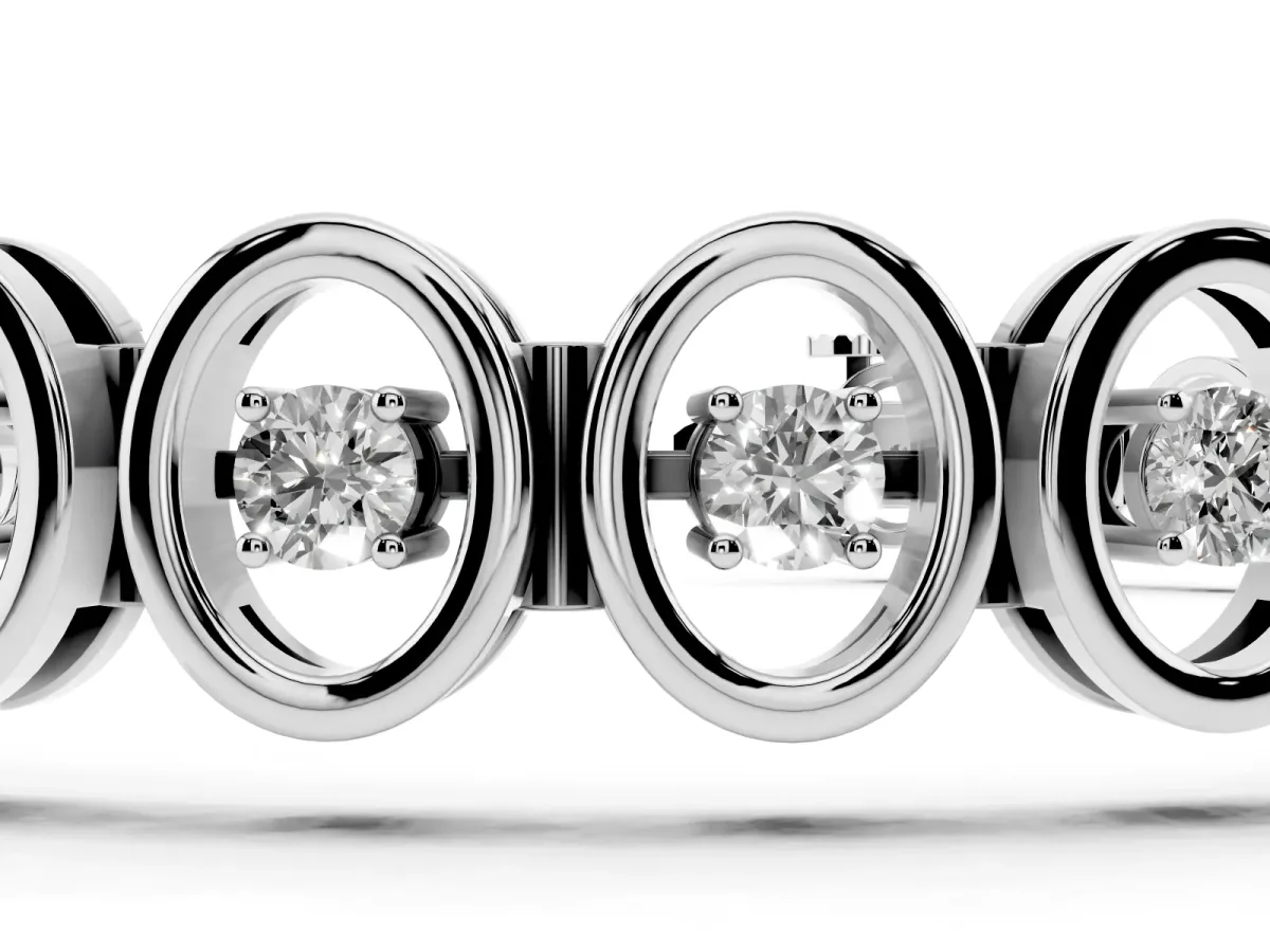 Oval Bezel Set Round Diamond Tennis Bracelet with Four-Prong Setting Silver