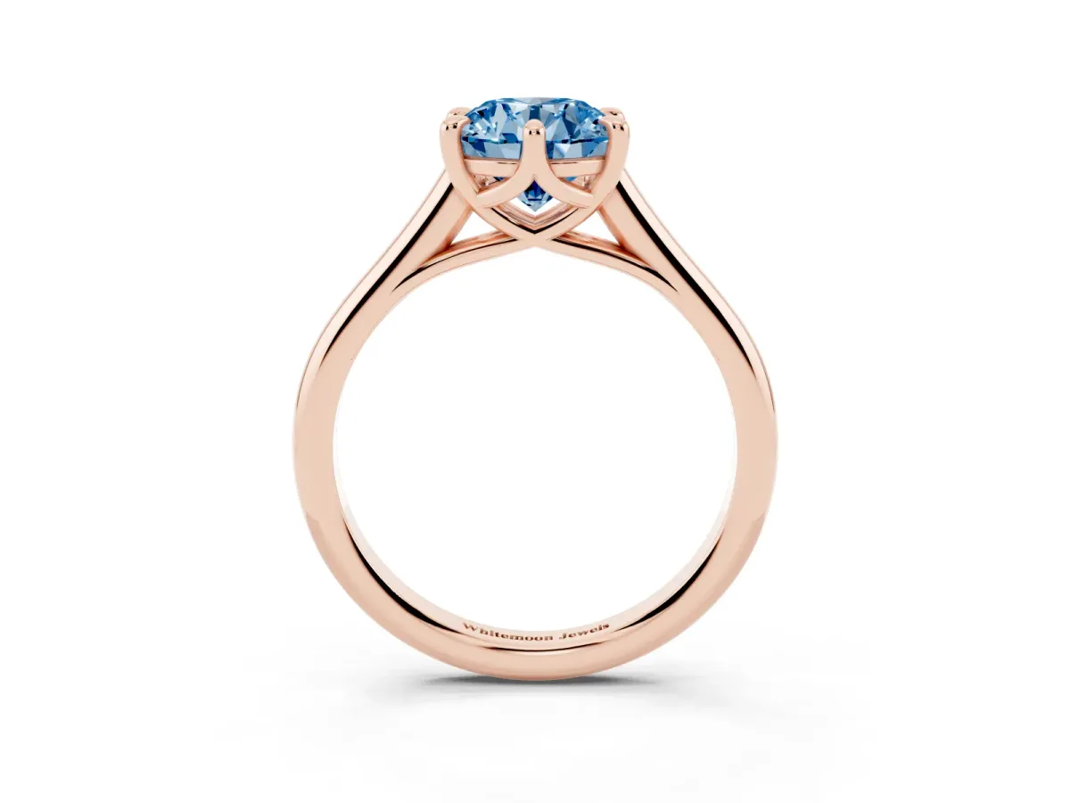 Fancy Blue Round Cut Solitaire Engagement Ring with Six-Prong Setting and Classic Band Rose gold
