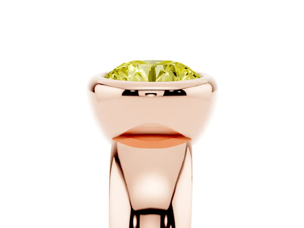 Fancy Yellow Bezel Set Round Cut Solitaire Ring with Wide Band Rose gold