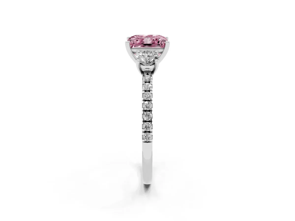 Fancy Pink Three-Stone Princess Cut Cut Diamond Pavé Band with Prong Setting Silver