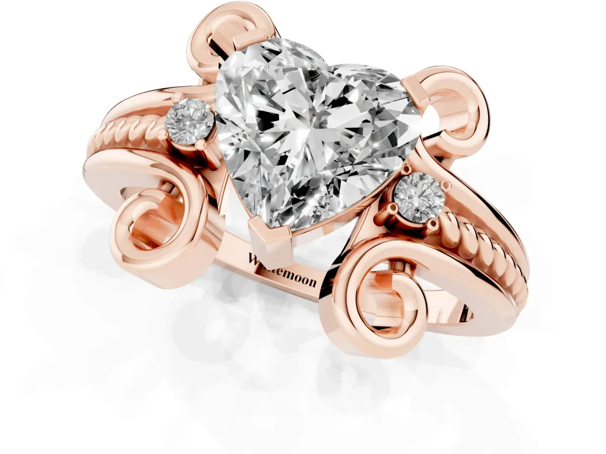 Heart Cut Solitaire Twisted Band Scroll Prong Ring Rose gold