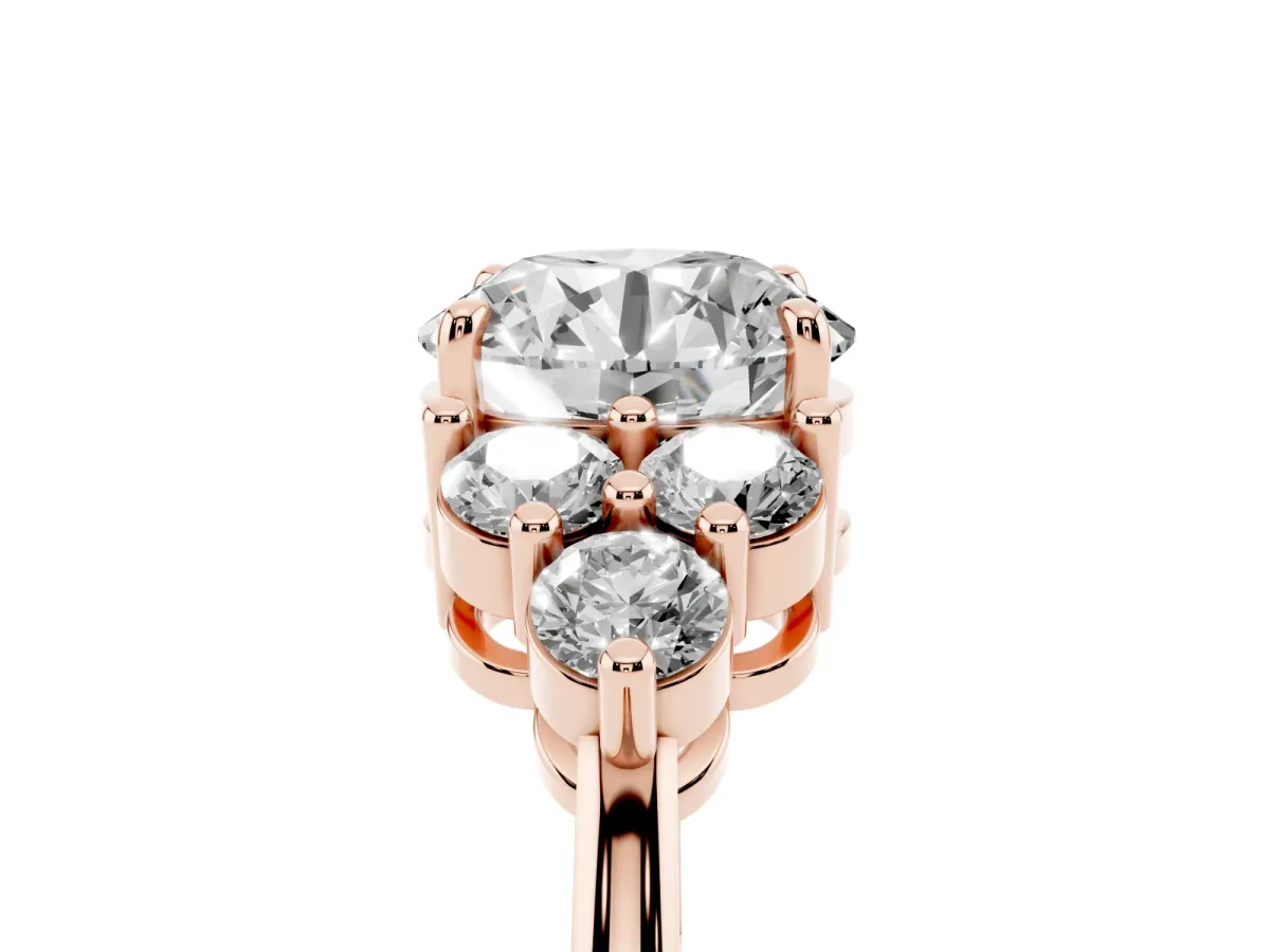 Round Cut Brilliant Diamond Cluster Accent Solitaire Ring with Prong Setting Rose gold