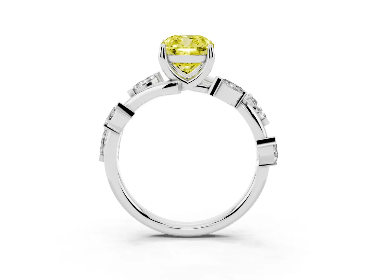 Fancy Yellow Cushion Cut Solitaire Twisted Band Marquise Accent Prong Setting Ring Silver