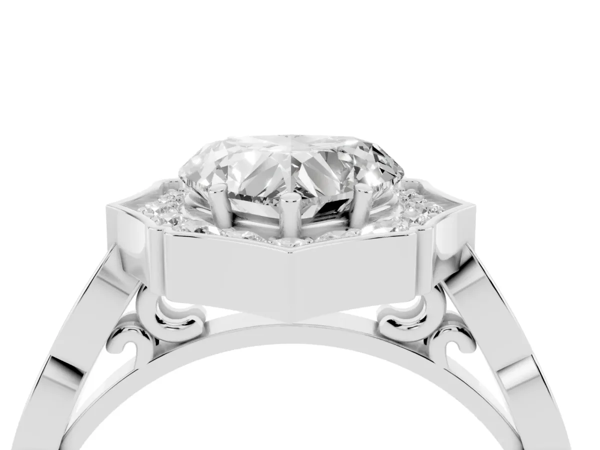 Heart Cut Halo Diamond Engagement Ring with Milgrain Band and Four-Prong Setting Platinum