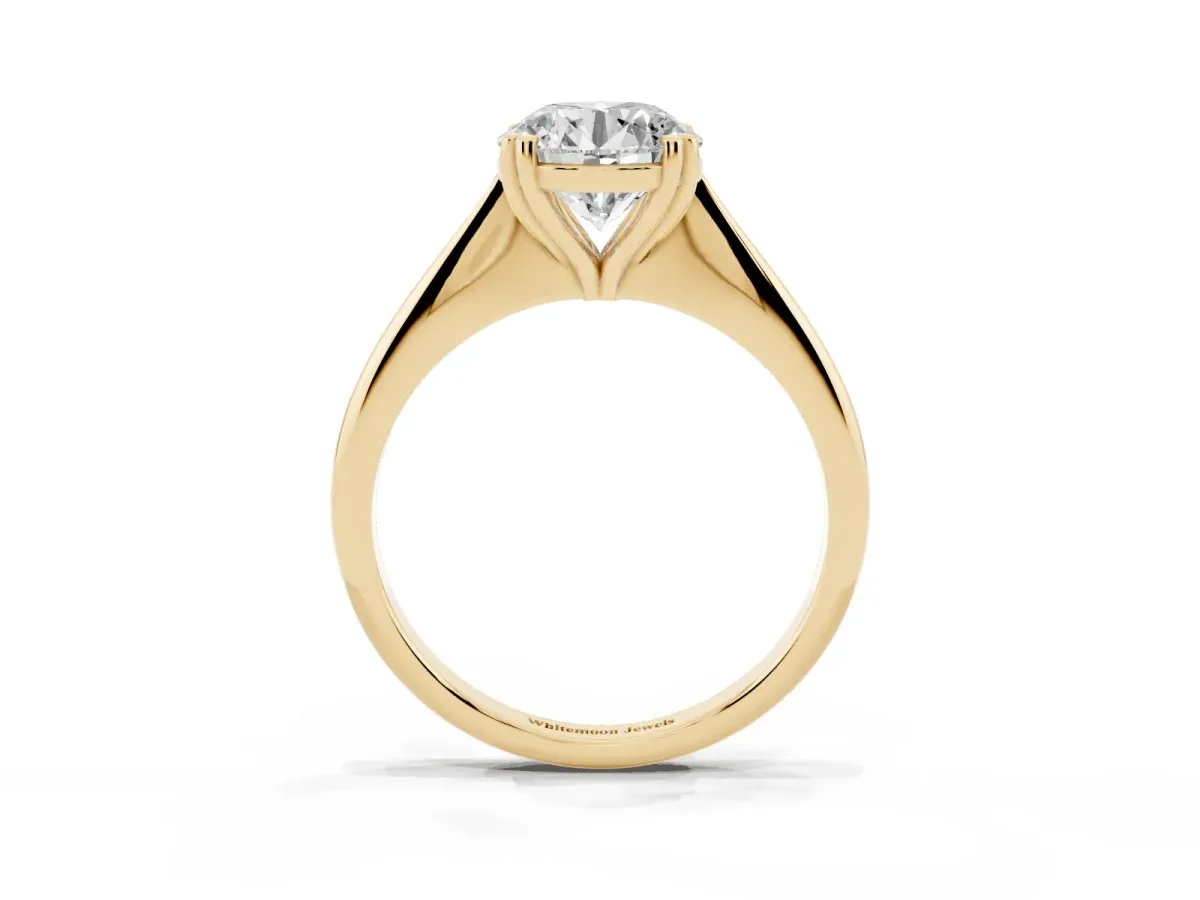 Round Cut Solitaire Diamond Ring with Six-Prong Setting and Classic Band Yellow gold