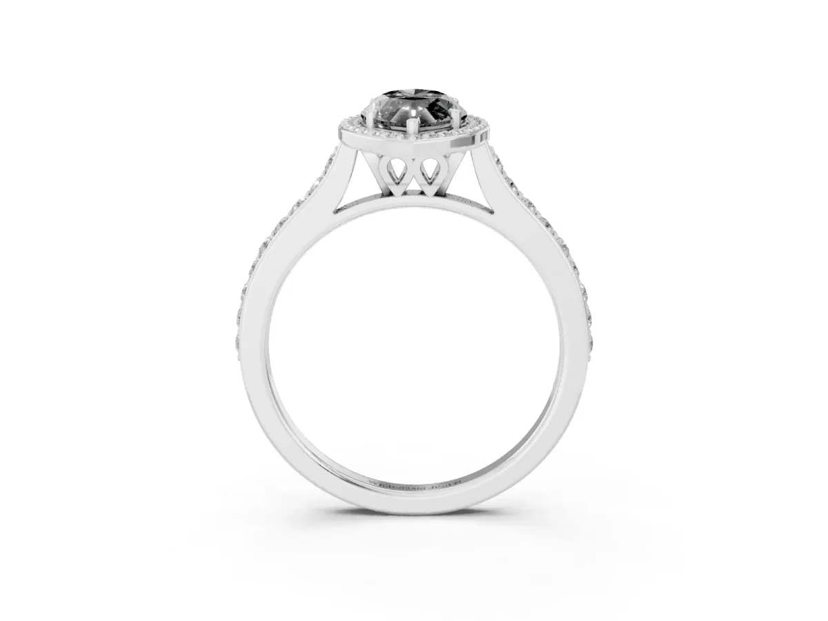 Fancy Black Marquise Cut Diamond Halo Engagement Ring with Round Pavé Shoulders and Prong Setting Platinum