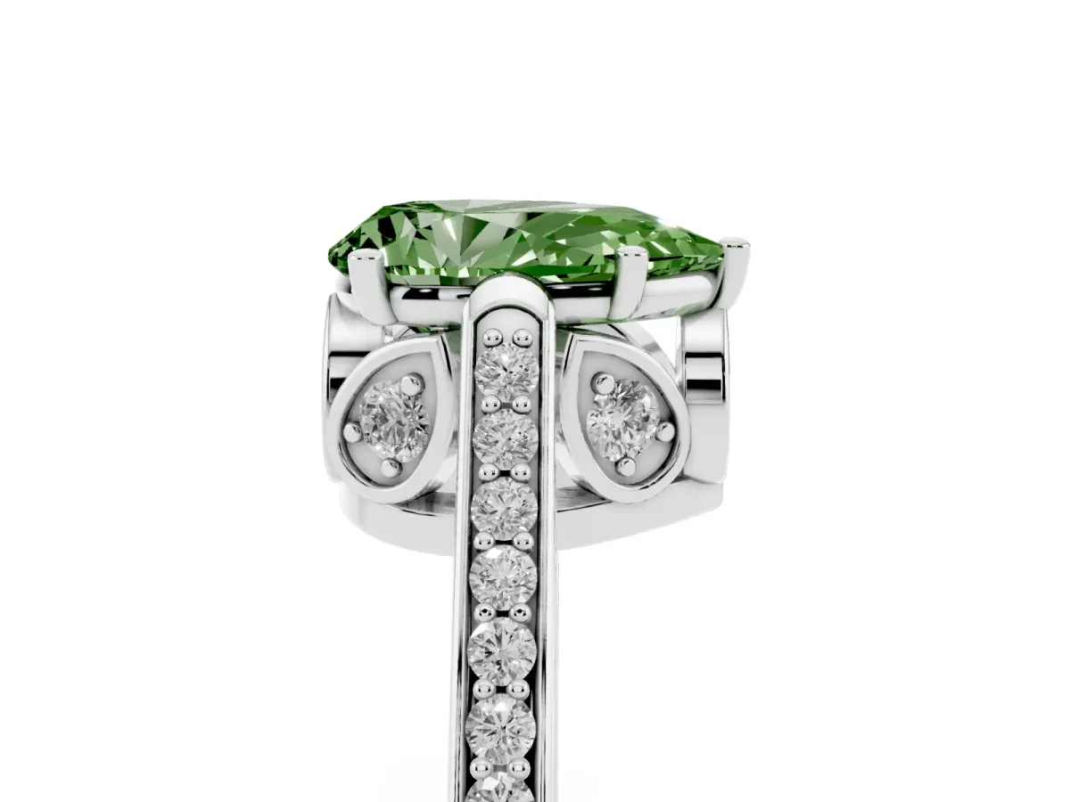 Fancy Green Pear Cut Cut Cathedral Pave Diamond Engagement Ring with Six-Prong Setting Silver