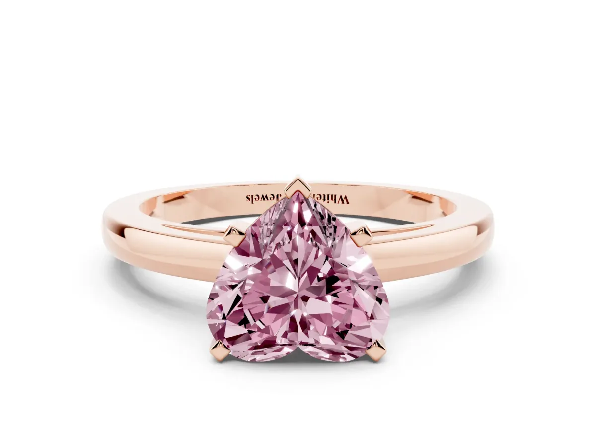 Fancy Pink Heart Cut Solitaire Diamond Engagement Ring with Four-Prong Setting on a Classic Band Rose gold