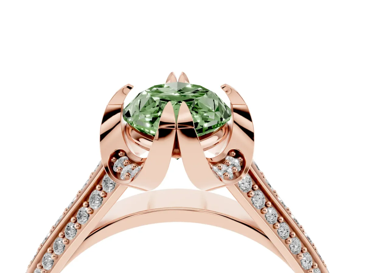 Fancy Green Marquise Cut Solitaire Pave Split Shank Ring with Four-Prong Setting Rose gold