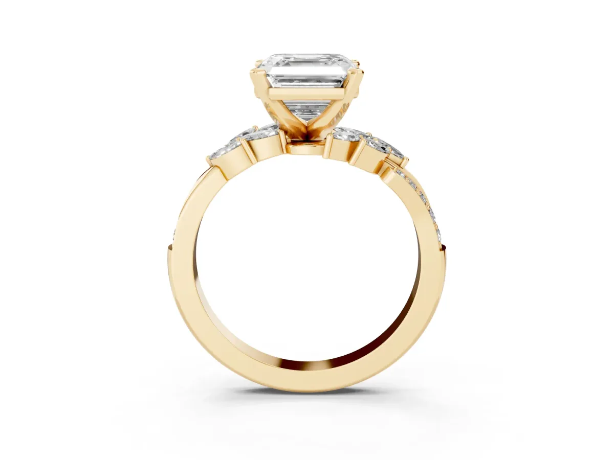 Asscher Cut Solitaire Marquise Twist Band with Six-Prong Setting Yellow gold