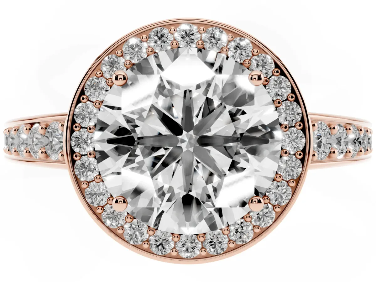Round Cut Halo Pavé Diamond Engagement Ring with Bezel Setting Rose gold