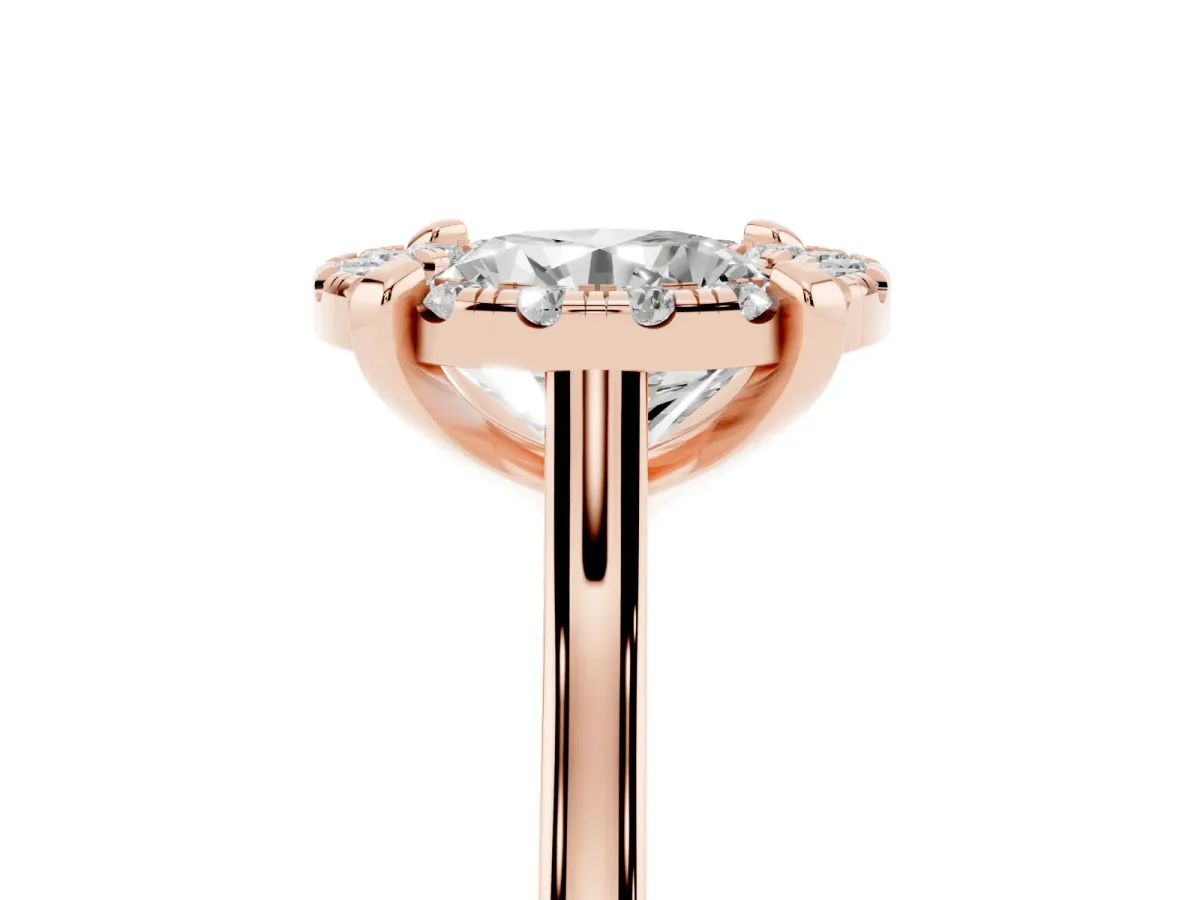 Round Cut Diamond Cluster Halo Solitaire with Four-Prong Setting Rose gold