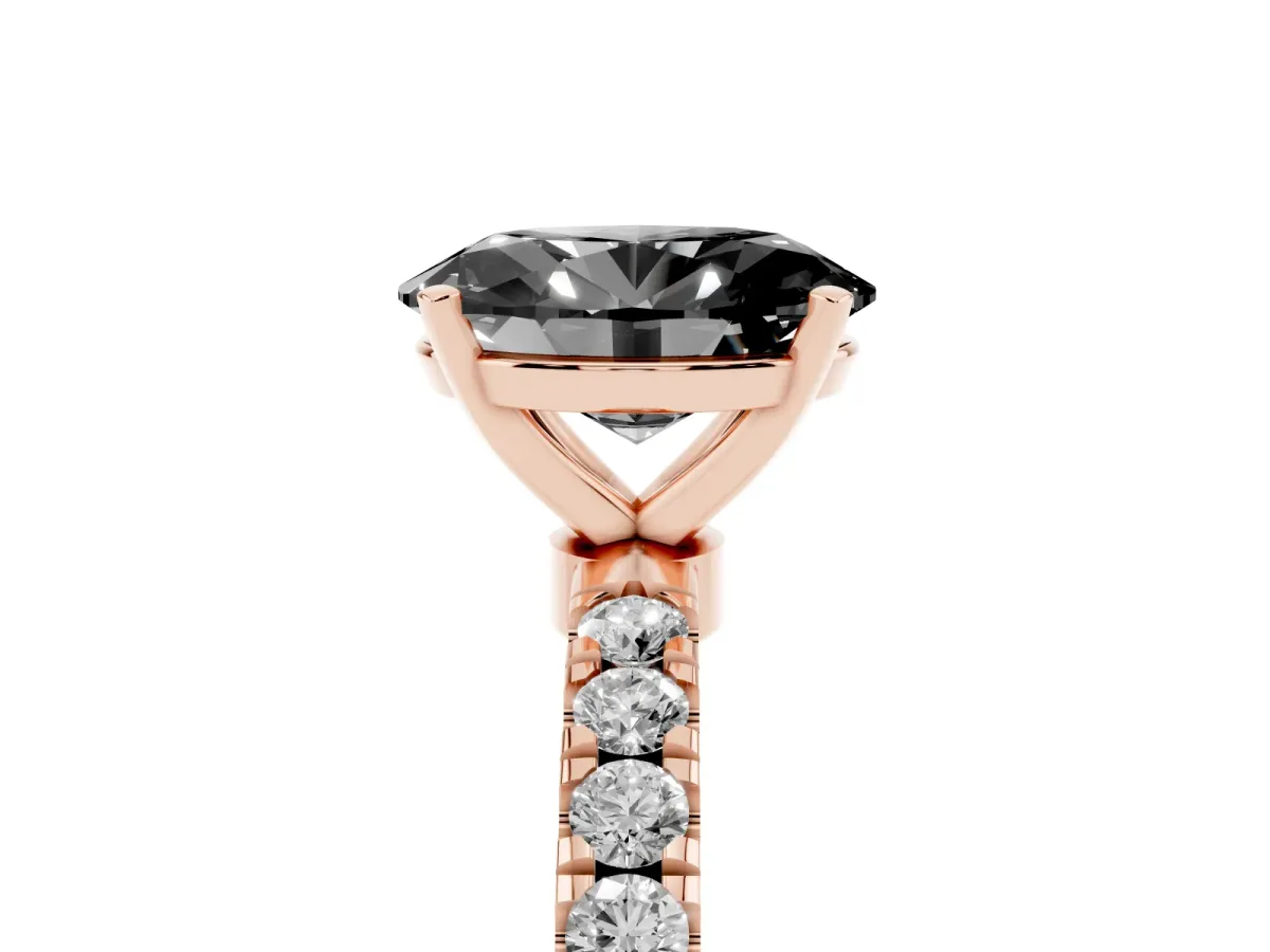 Fancy Black Oval Cut Diamond Solitaire Ring with Pavé Accents and Four-Prong Setting Rose gold