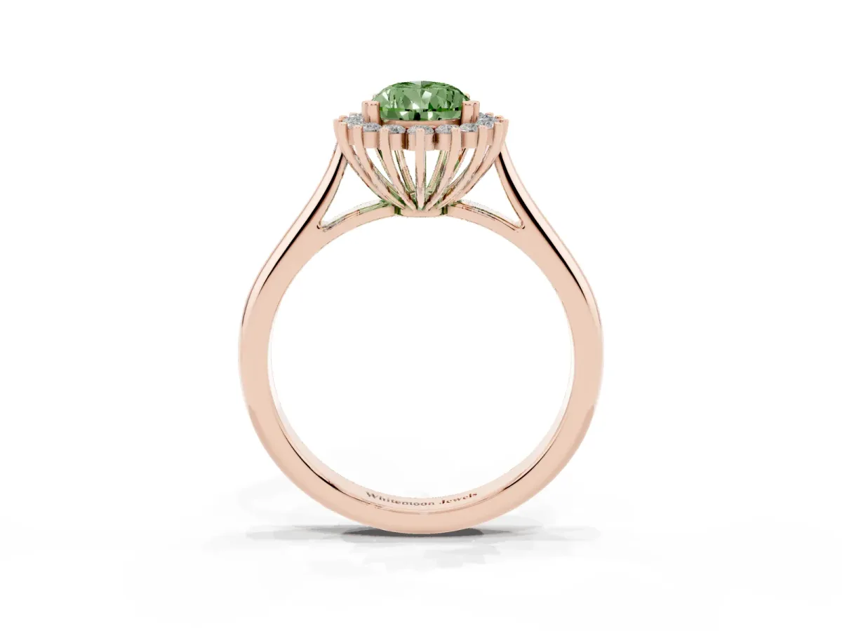Fancy Green Pear Cut Cut Diamond Halo Ring with Solitaire Band and Prong Setting Rose gold