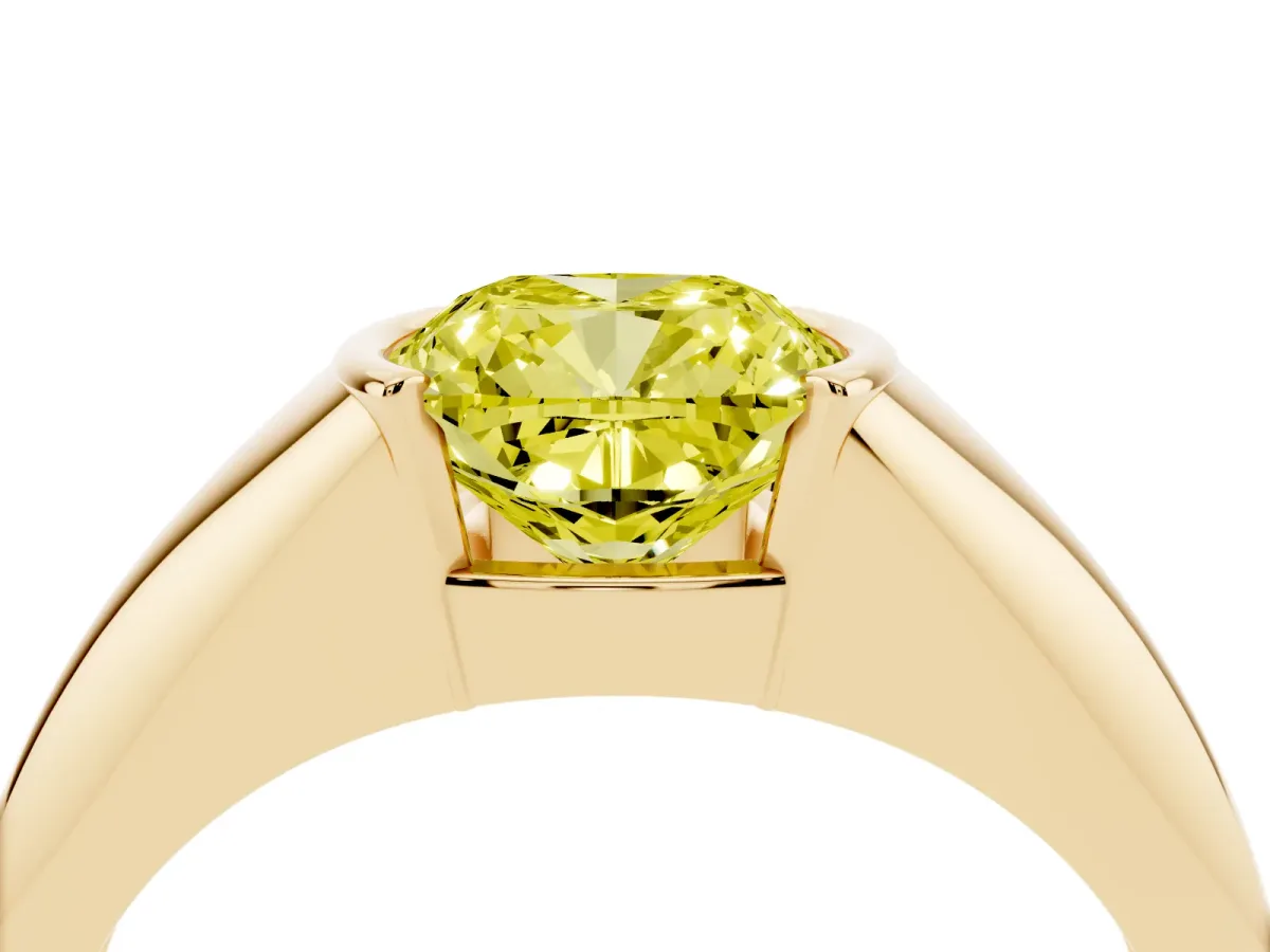 Fancy Yellow Cushion Cut Solitaire Tension Set Diamond Ring Yellow gold