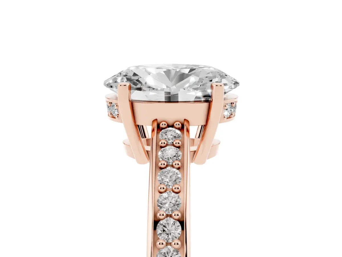 Oval Cut Solitaire Pavé Band Prong Setting Ring Rose gold