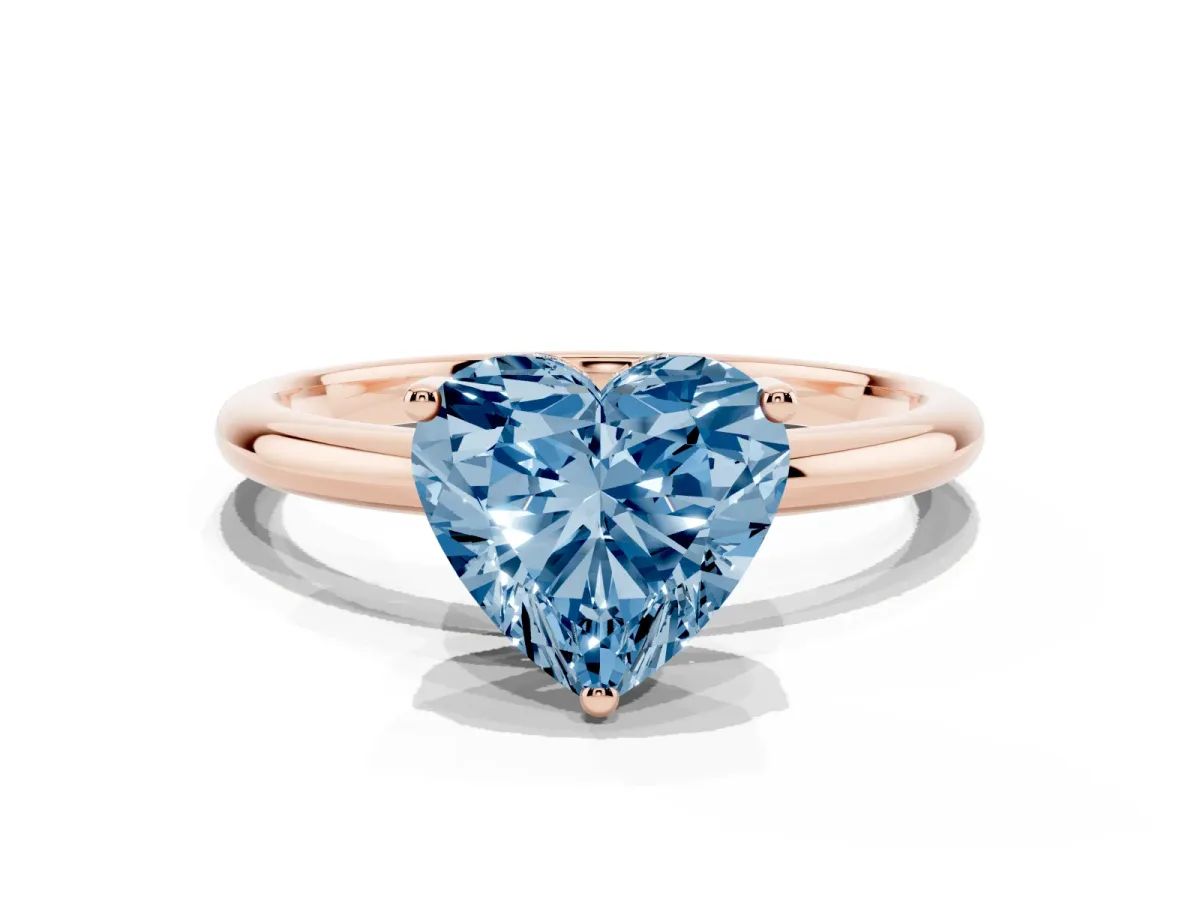 Fancy Blue Heart Cut Cut Solitaire Engagement Ring with Four-Prong Setting and Classic Band Rose gold