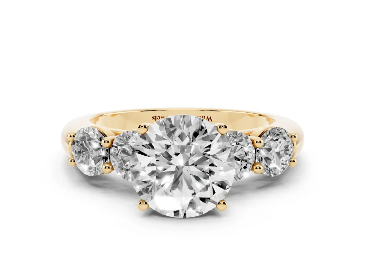 Round Cut Cut Five-Stone Prong Set Diamond Ring with Classic Band Yellow gold