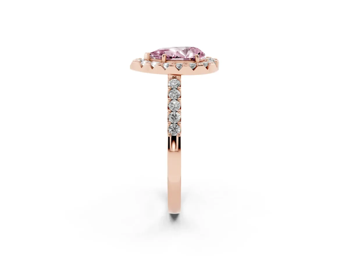Fancy Pink Pear Cut Halo Diamond Pavé Solitaire Ring Rose gold