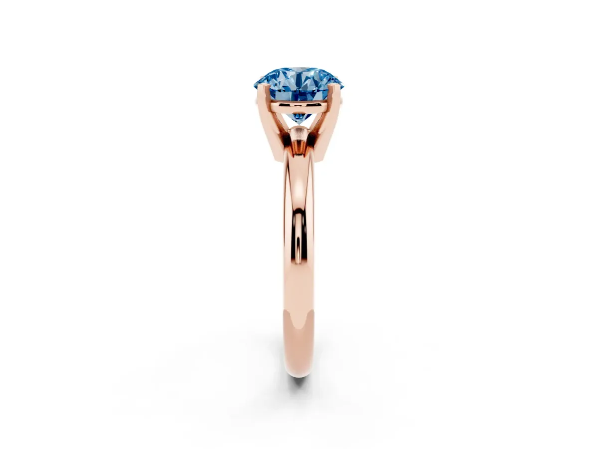 Fancy Blue Round Cut Diamond Solitaire Engagement Ring with Round Band and Four-Prong Setting Rose gold