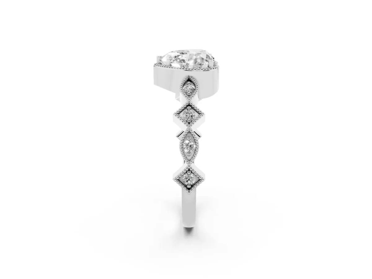 Heart Cut Milgrain Marquise Diamond Twist Band Ring Silver