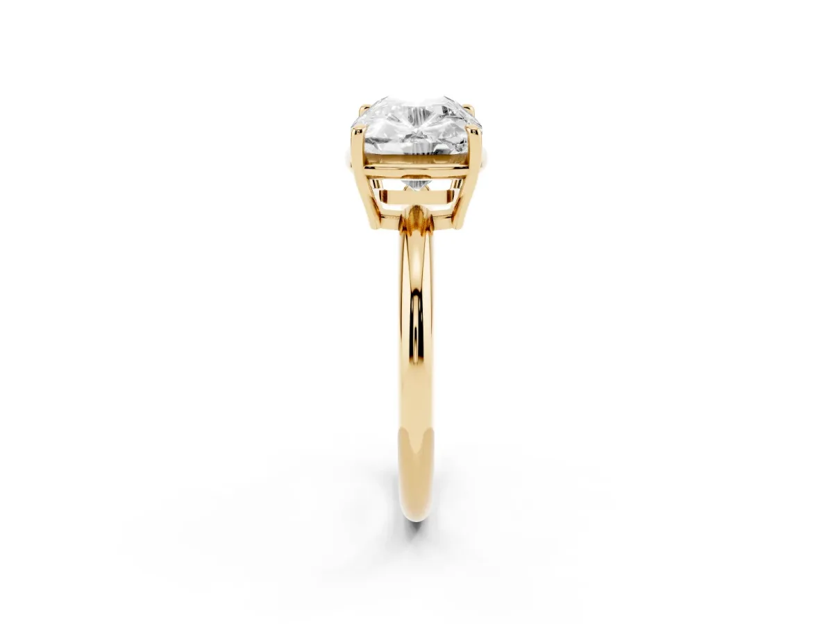 Old Mine Elongated Cushion Diamond East-West Bezel Set Four Claw Solitaire Ring Yellow gold