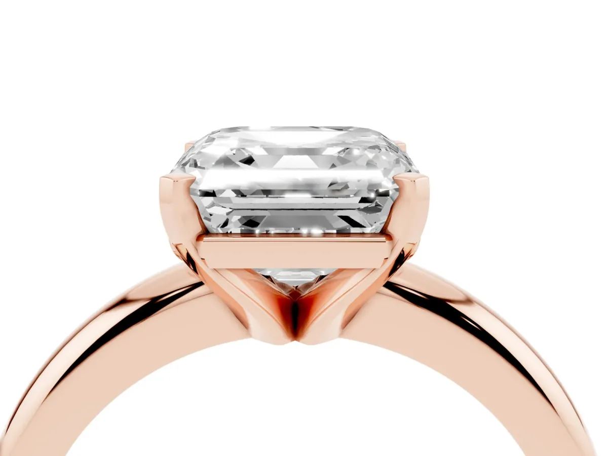 Asscher Cut Diamond Solitaire Engagement Ring with Round Band and Four-Prong Setting Rose gold