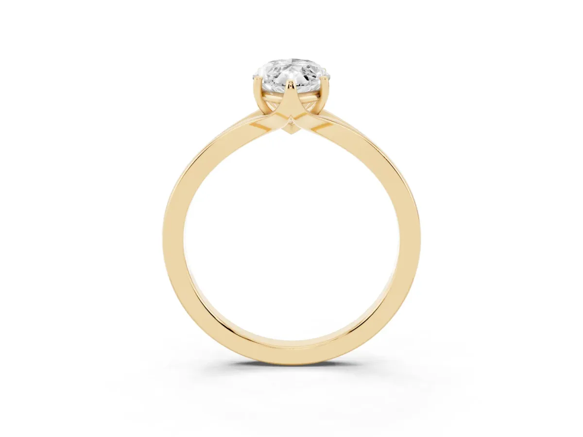 Marquise Cut Solitaire Diamond Ring with Six-Prong Setting and Tapered Band Yellow gold