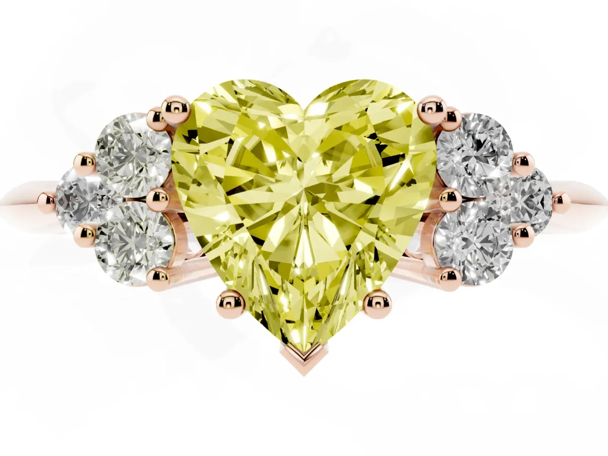 Fancy Yellow Heart Cut Cut Diamond Cluster Ring with Solitaire Band and Four-Prong Setting Rose gold