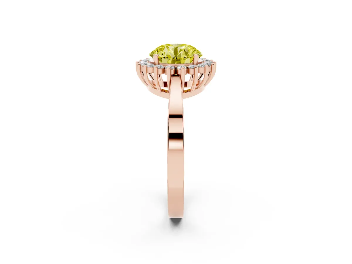 Fancy Yellow Round Cut Cut Diamond Halo Ring with Round Brilliant Halo and Solitaire Band Rose gold