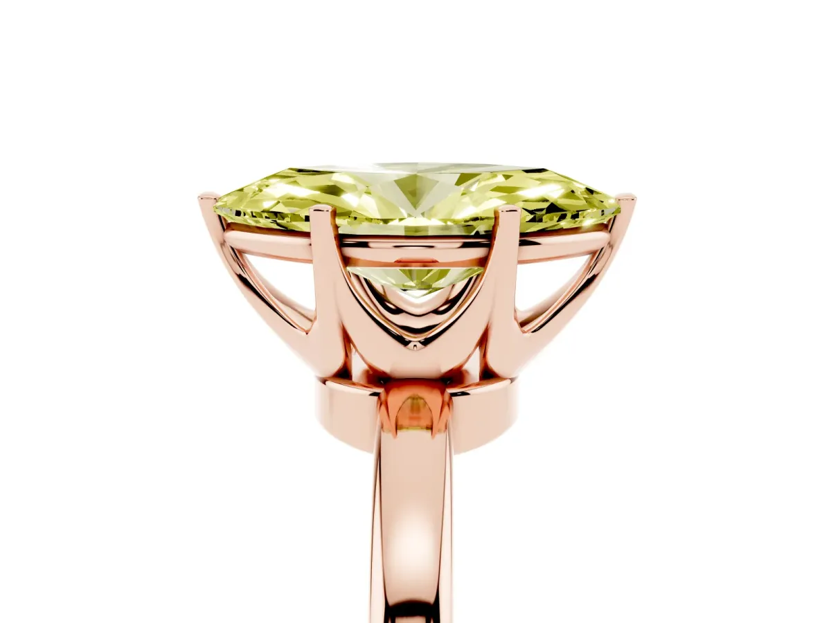 Fancy Yellow Marquise Cut Solitaire Diamond Ring with Six-Prong Setting on a Classic Band Rose gold