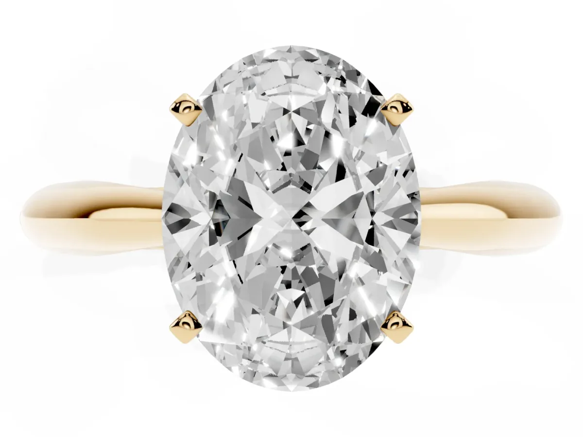 Oval Cut Diamond Solitaire Engagement Ring with Cathedral Setting and Four-Prong Mount Yellow gold
