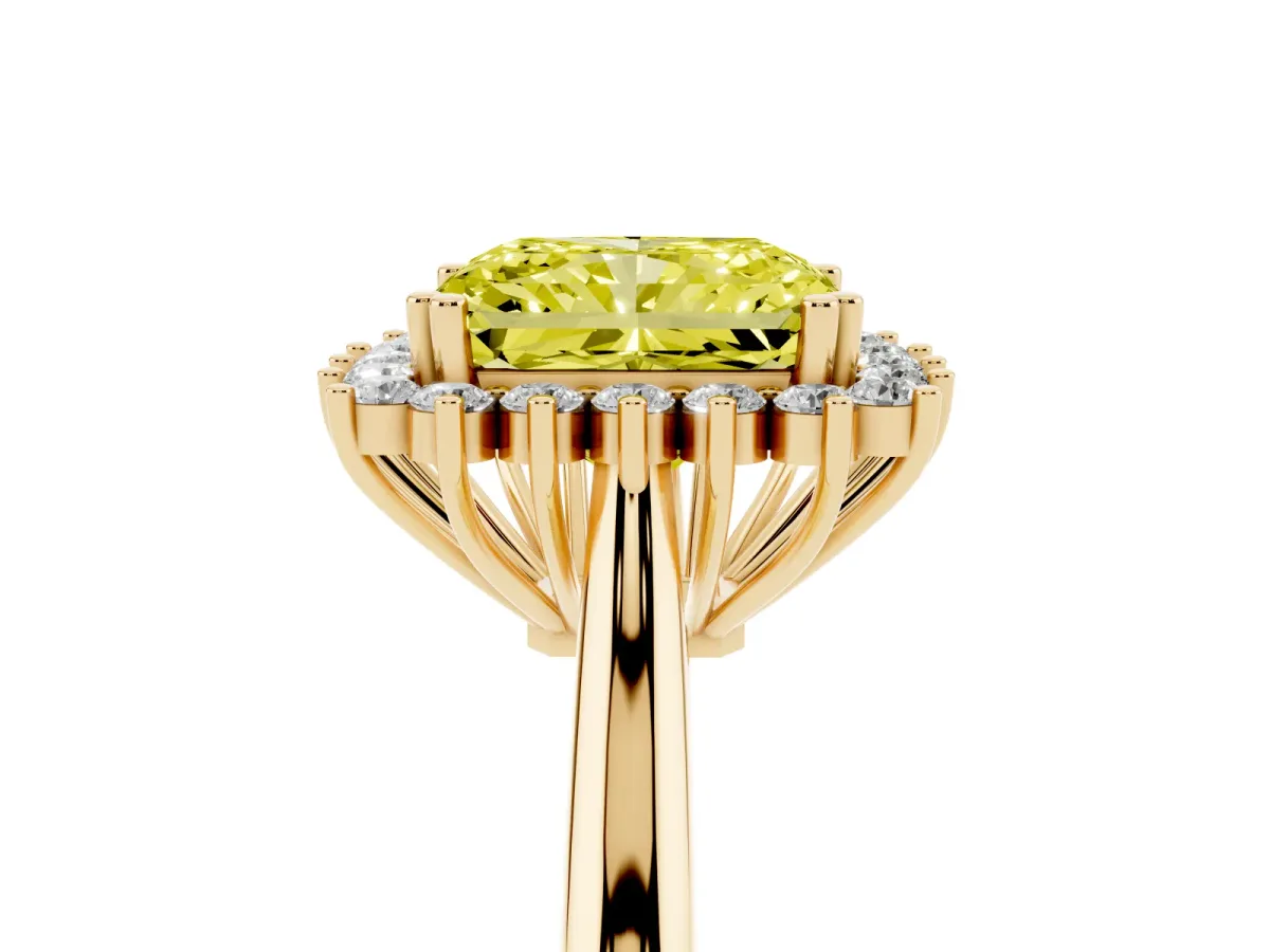 Fancy Yellow Radiant Cut Cut Diamond Halo Ring with Solitaire Band and Prong Setting Yellow gold