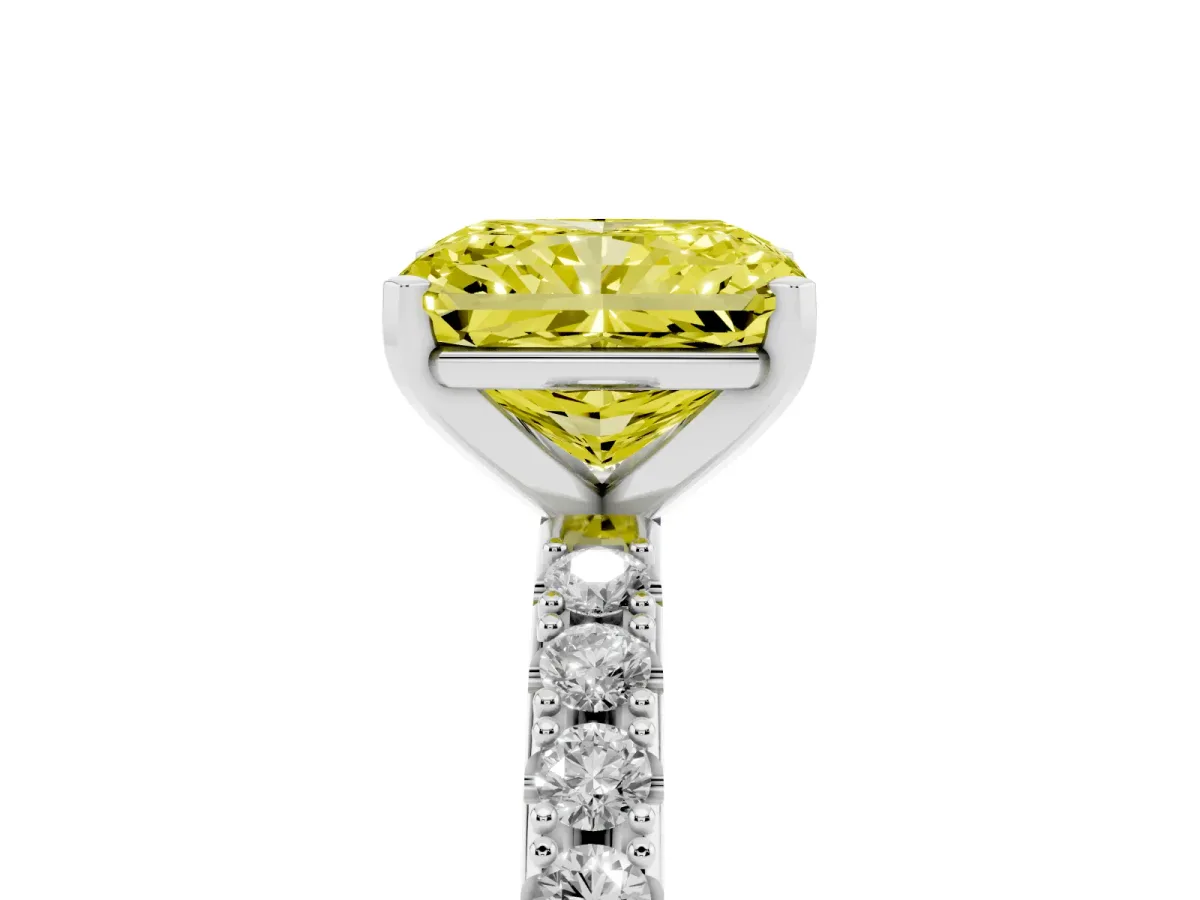 Fancy Yellow Radiant Cut Diamond Solitaire Pavé Band with Four-Prong Setting Silver