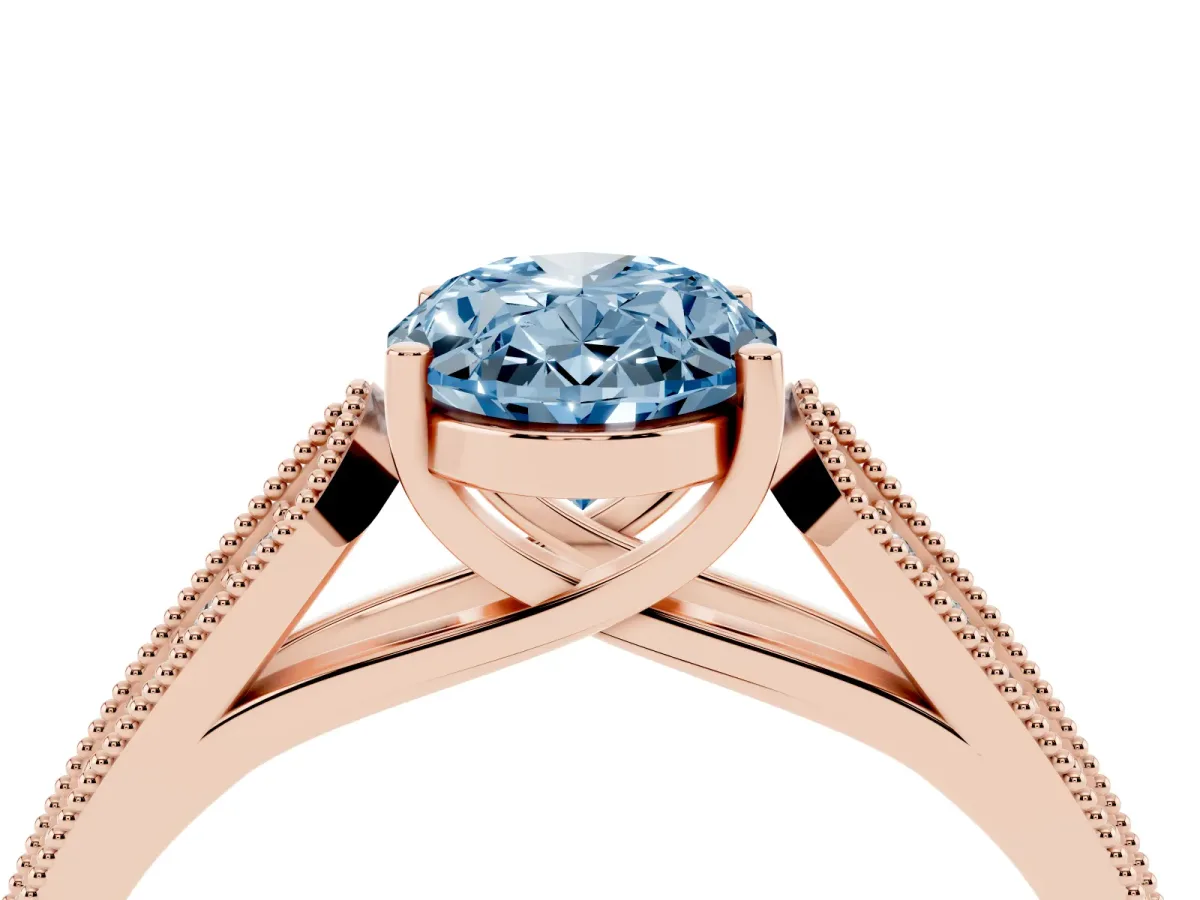Fancy Blue Oval Cut Cut Pave Split Shank Engagement Ring with Four-Prong Setting Rose gold