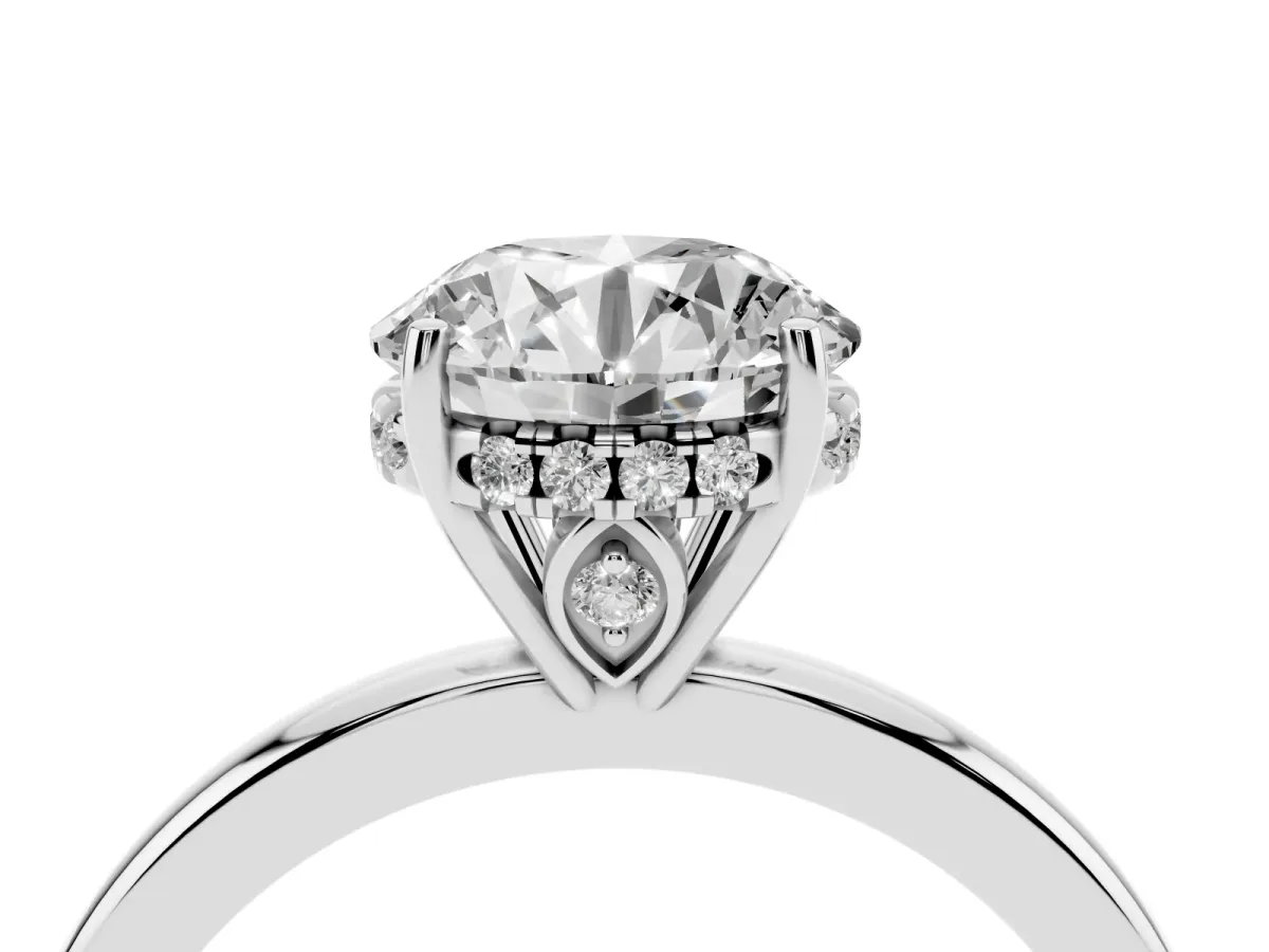 Round Cut Solitaire Diamond Ring with Prong Setting and Plain Band Platinum