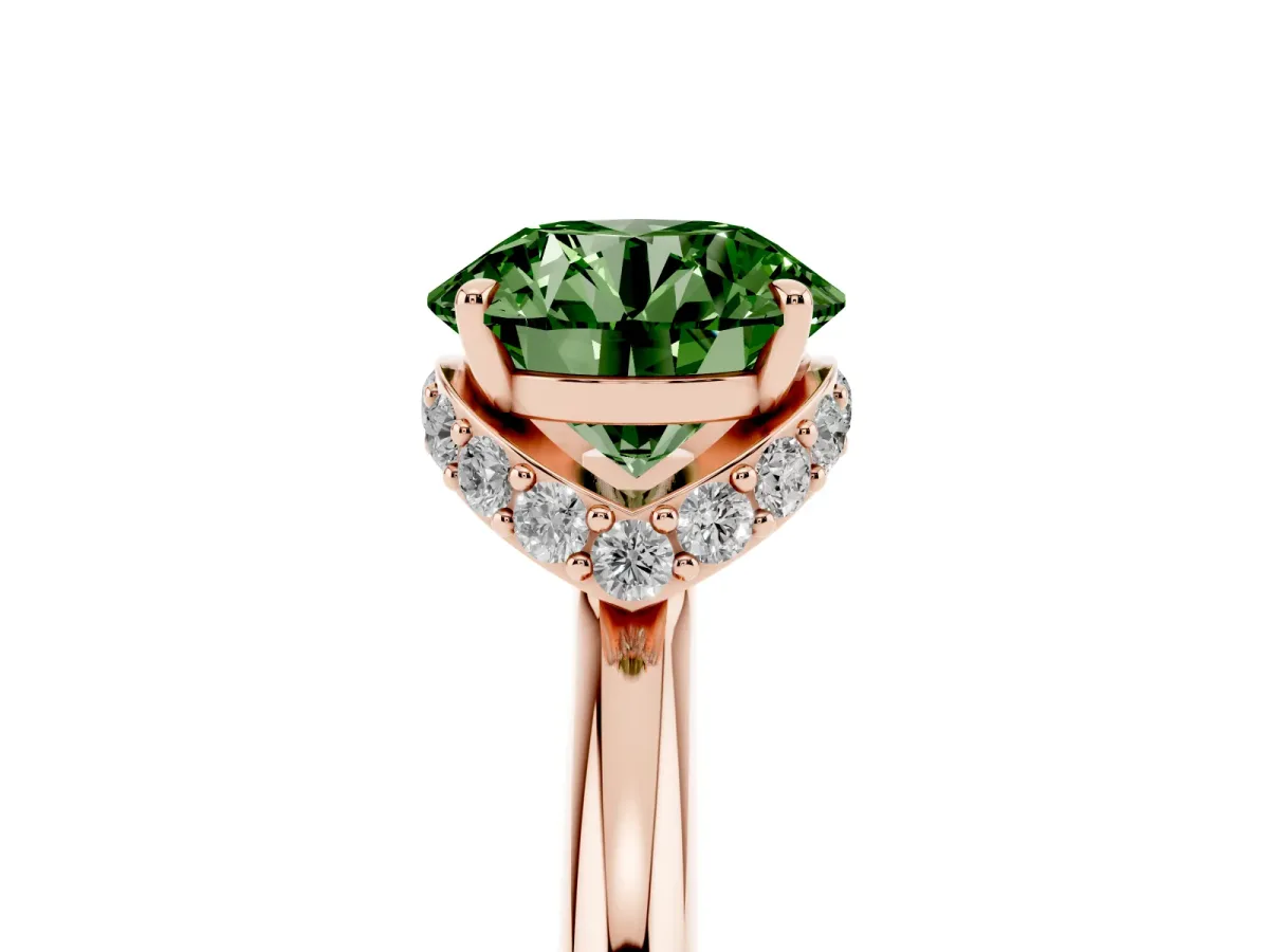 Fancy Green Round Cut Brilliant Solitaire Engagement Ring with Six-Prong Setting and Classic Band Rose gold
