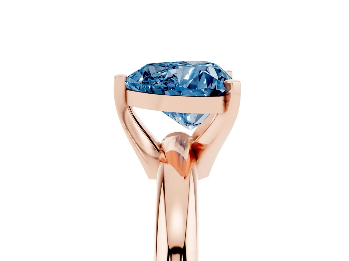 Fancy Blue Heart Cut Diamond Solitaire Engagement Ring with Round Band and Four-Prong Setting Rose gold