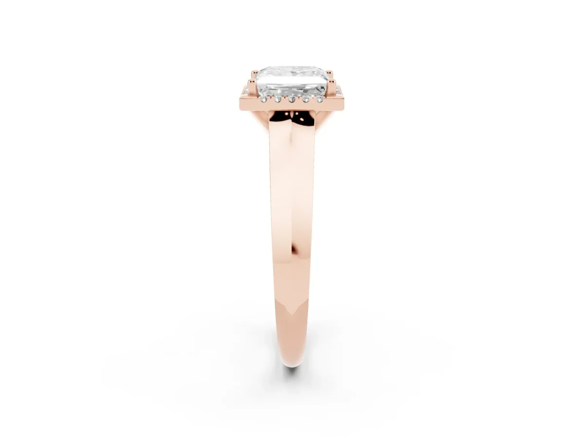 Princess Cut Halo Diamond Ring with Cathedral Band and Four-Prong Setting Rose gold