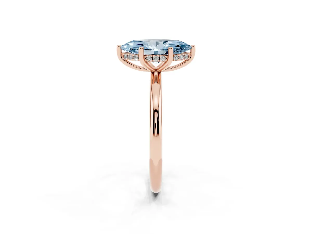 Fancy Blue Marquise Cut Cut Solitaire Engagement Ring with Four-Prong Setting and Classic Band Rose gold