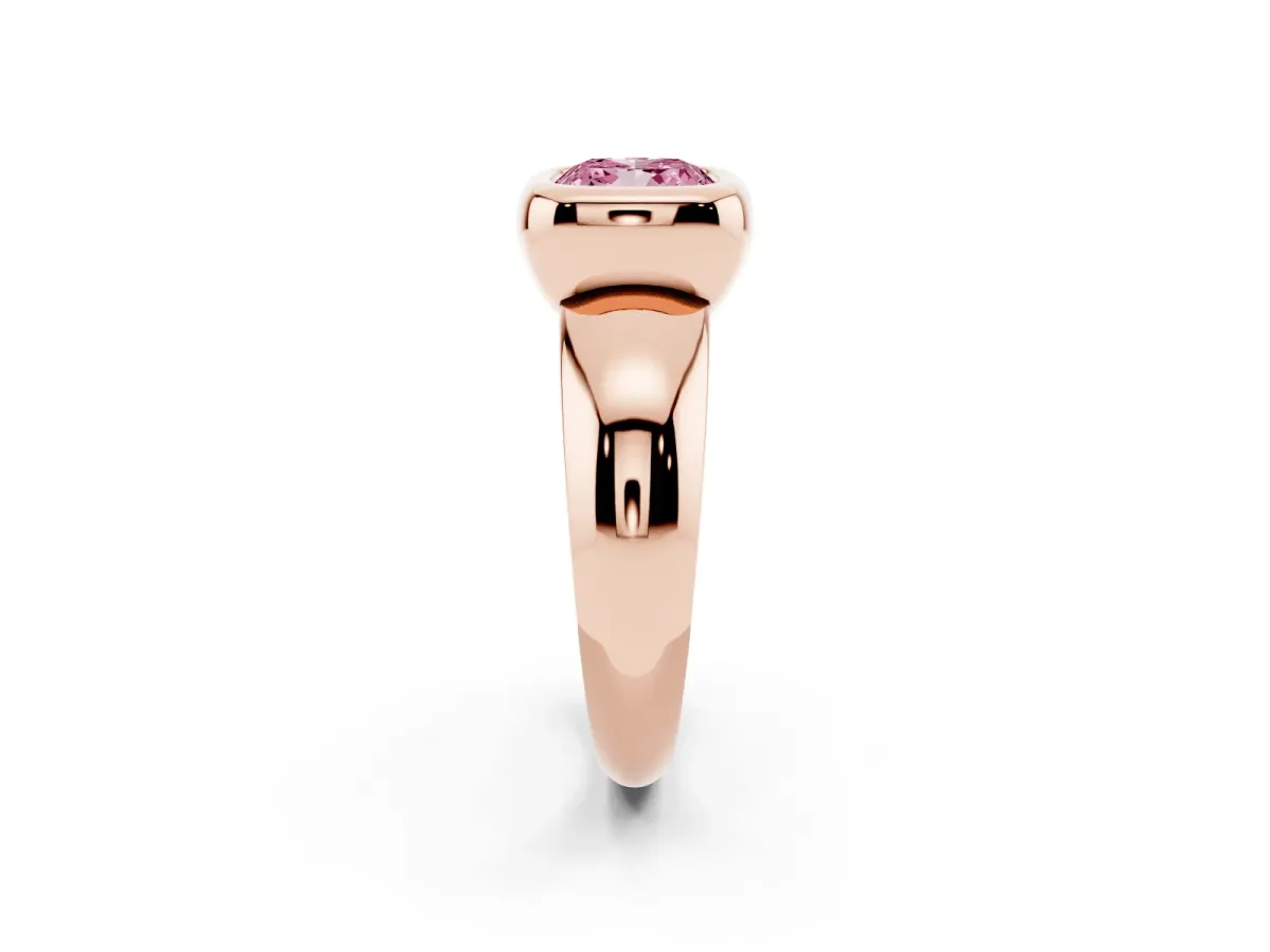 Fancy Pink Bezel Set Cushion Cut Solitaire Ring with Wide Band Rose gold